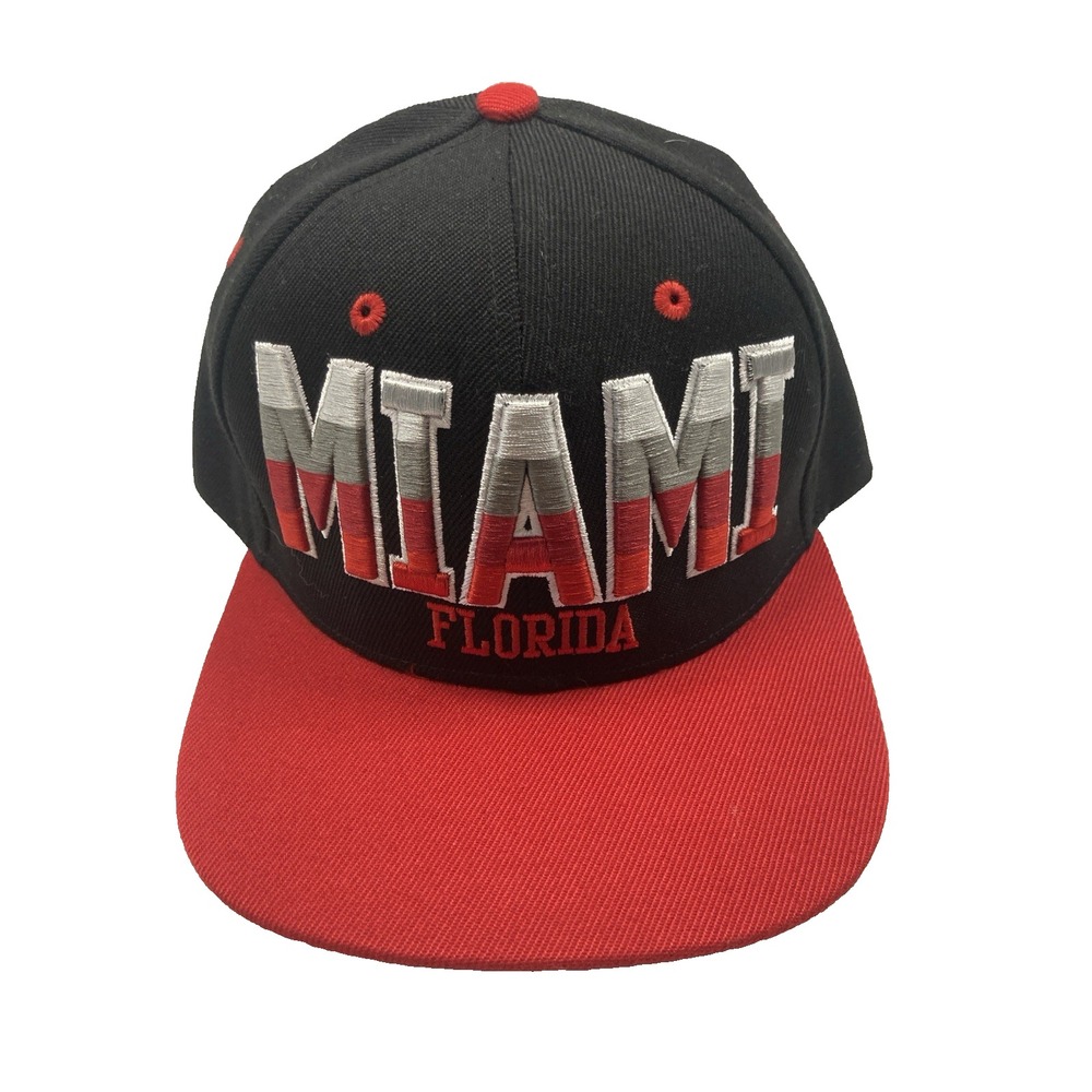 Essencial Miami FL Snap Bay Red and Black Embroidered Hat Cap